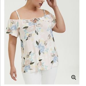 Super Soft Light Pink Floral Cold Shoulder Top